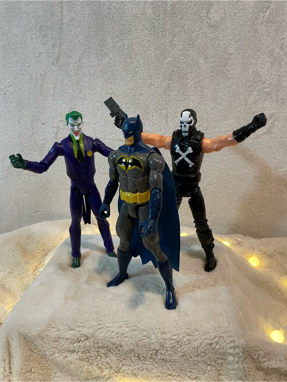 Mattel Batman Figure Trio - Blue/Gray Suit Batman, The Joker and Bane